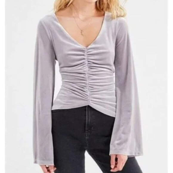 Urban Outfitters Marie Cinched Silver Velvet Top Size Small - Picture 2 of 7